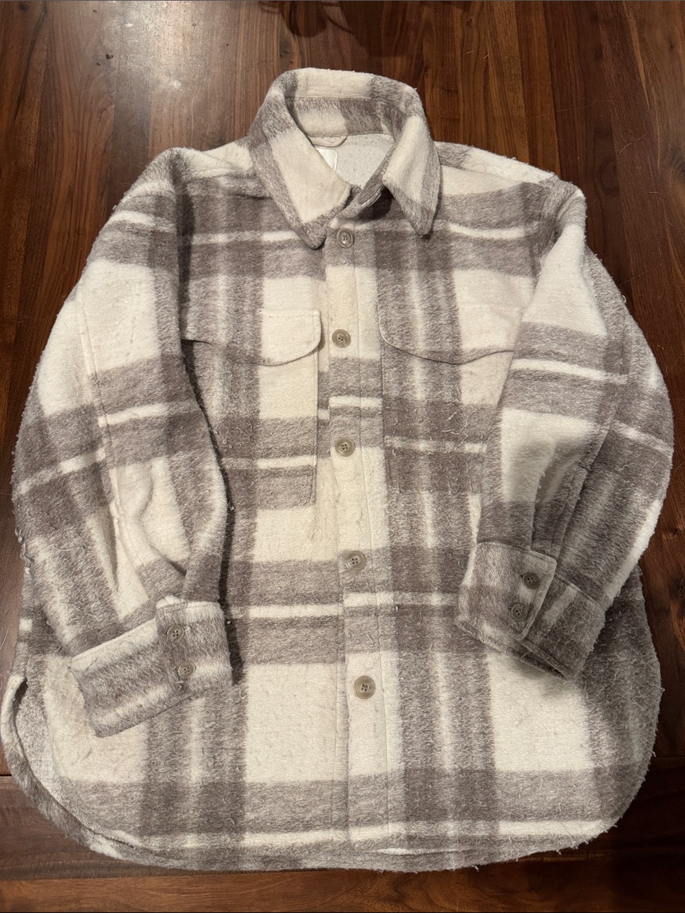 H&M Plaid Shacket in White & Grey